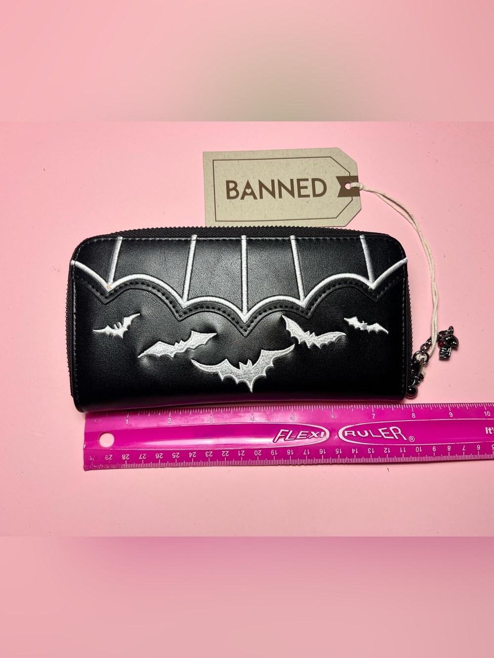 Lost Queen Salem Bats & Spider Web Gothic Halloween Black White Wallet